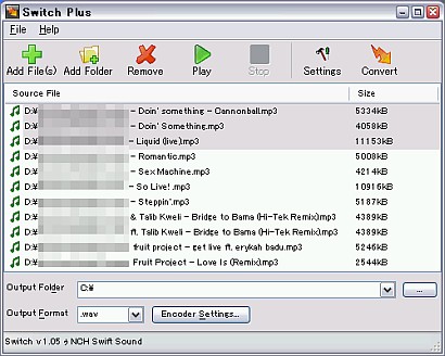 Switch Plus 音楽系フリーソフト オーディオ形式一括変換コンバーター